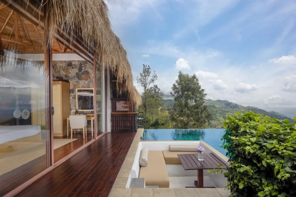 Luxury villa at 98 Acres Resort & Spa with a private infinity pool overlooking Ella’s mountains.