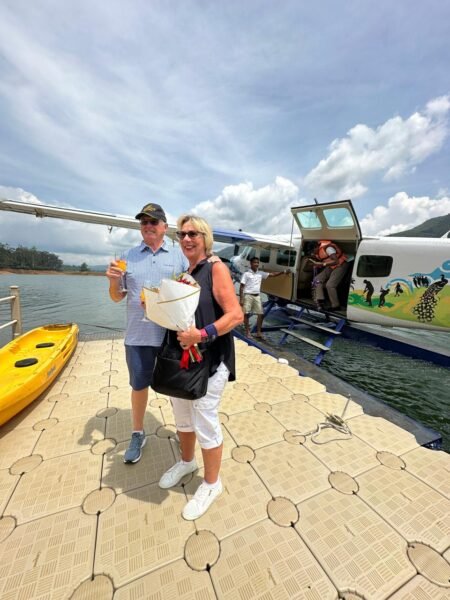 Our clients welcomed after landing by seaplane at Castlereagh Lake.