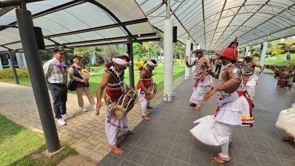 Our clients enjoying a traditional Kandyan dance welcome in Sri Lanka.