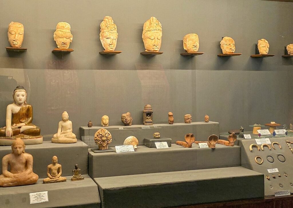 Ancient Buddhist statues, sculptures and artefacts displayed at the Anuradhapura Archaeological Museum.