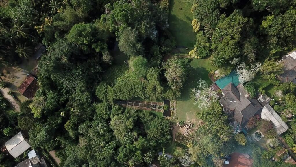 Aerial view of Bevis Bawa garden estate in Sri Lanka