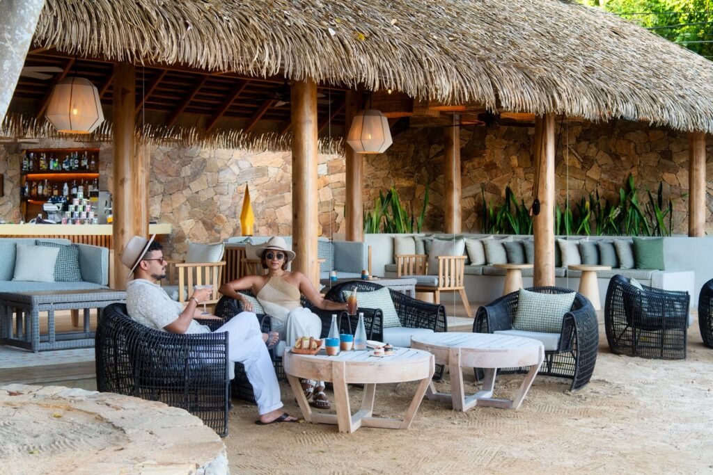 Couple relaxing at the open-air lounge at Cape Weligama.
