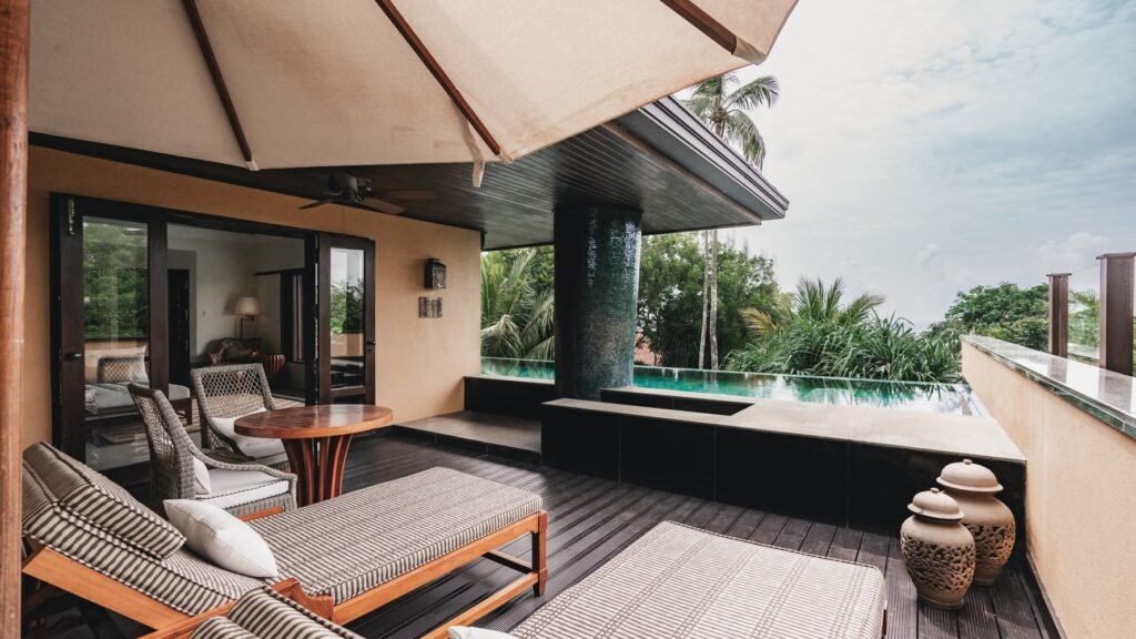 Private pool villa terrace at Cape Weligama, Sri Lanka.