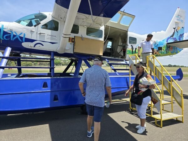 Our clients ready to depart by Cinnamon Air taxi in Sri Lanka.