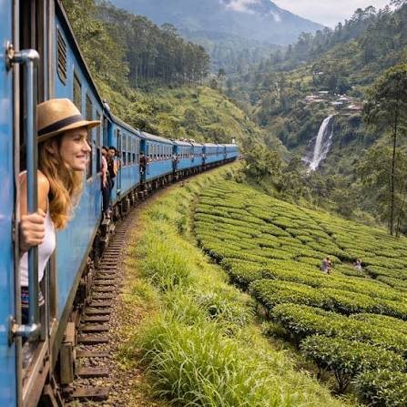 Scenic train journey through tea