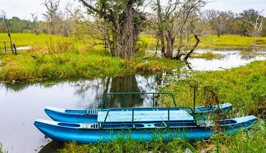 Blue village boat in Hiriwaduna, Sri Lanka