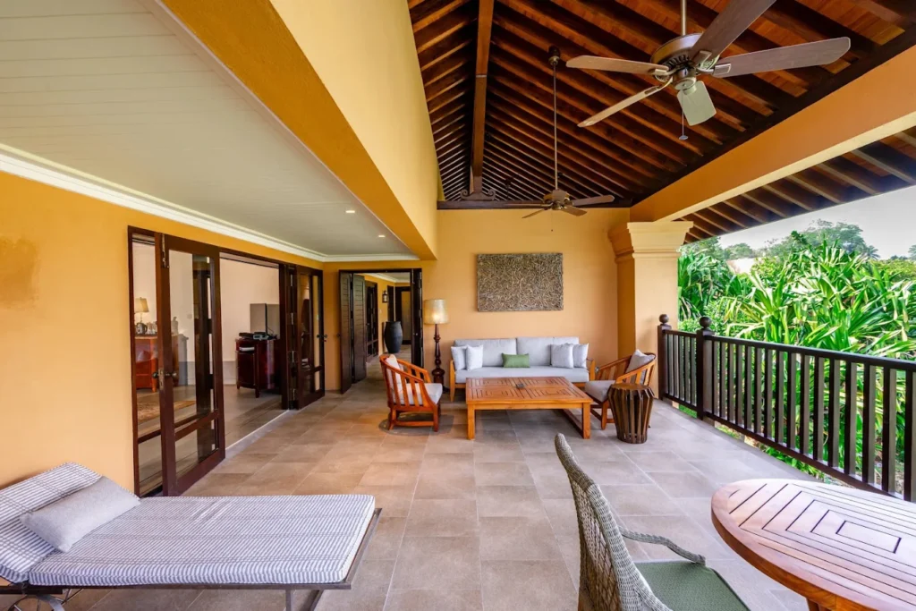 Spacious private terrace with lounge seating at Cape Weligama.