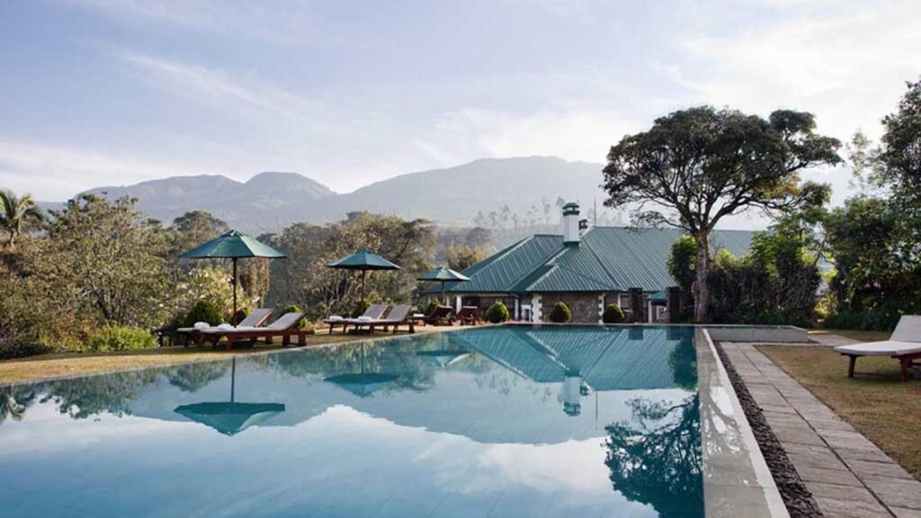 Infinity pool overlooking the mountains at Ceylon Tea Trails, Sri Lanka.