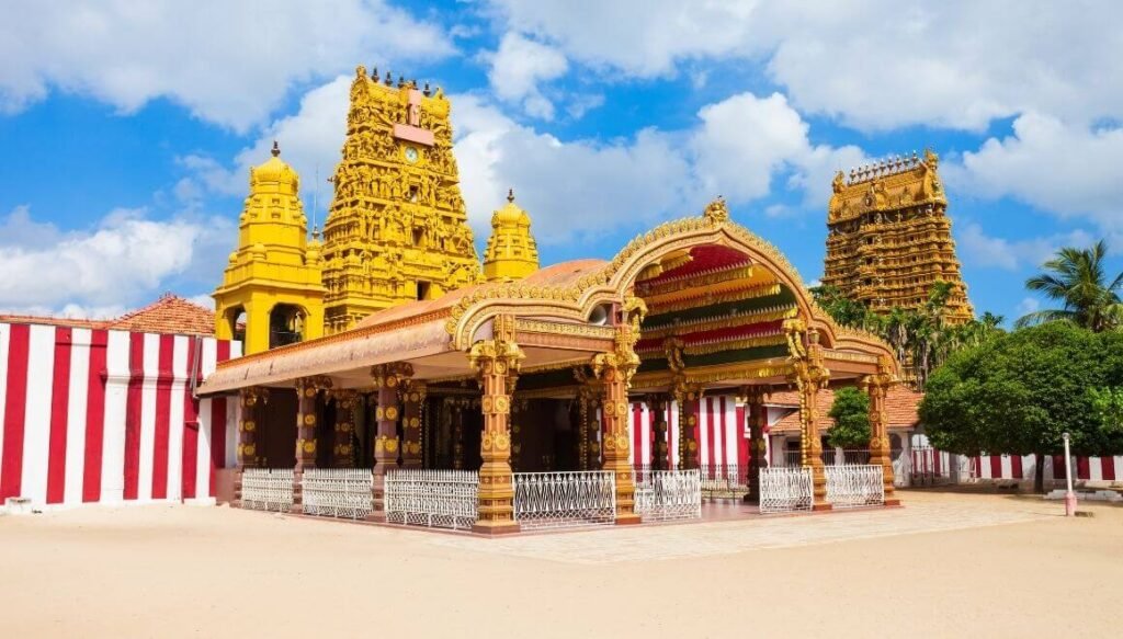 Nallur Kandaswamy Temple with ornate golden towers in Jaffna.