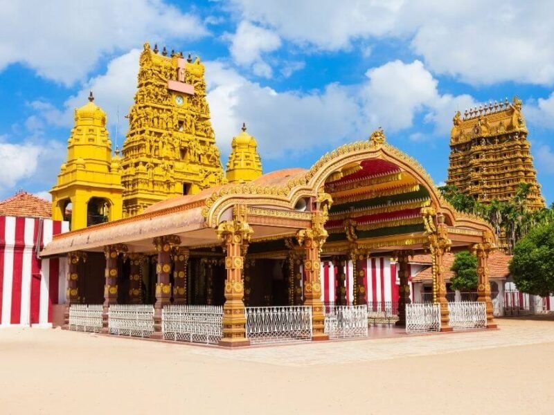 Nallur Kandaswamy Temple with ornate golden towers in Jaffna.