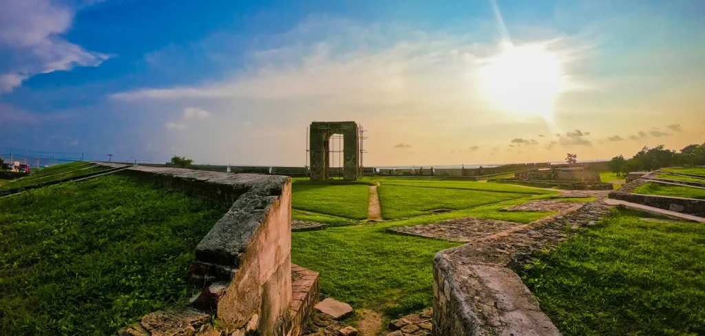 Sunset view across the historic ramparts and ruins of Jaffna Fort.
