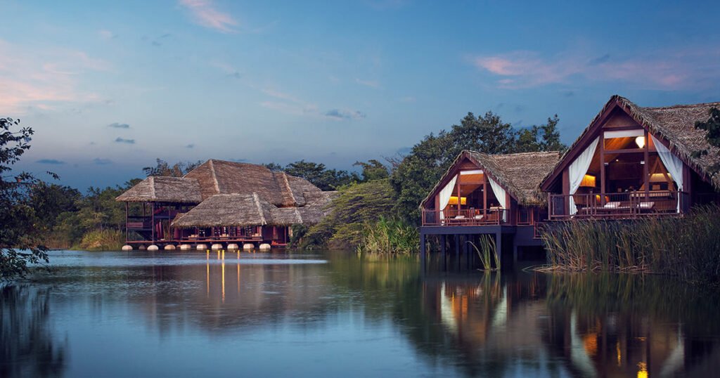 Jetwing Vil Uyana pool overlooking peaceful wetlands in Sigiriya.