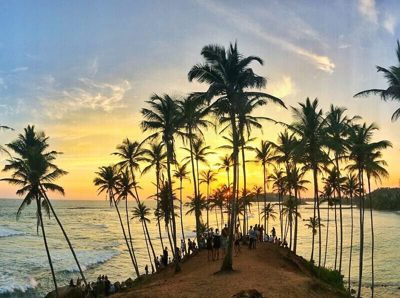 Coconut Tree Hill at sunset overlooking the Indian Ocean in Mirissa.