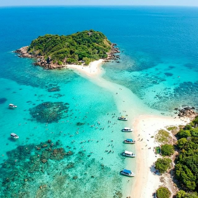 Aerial view of Pigeon Island surrounded by clear turquoise waters in Trincomalee.